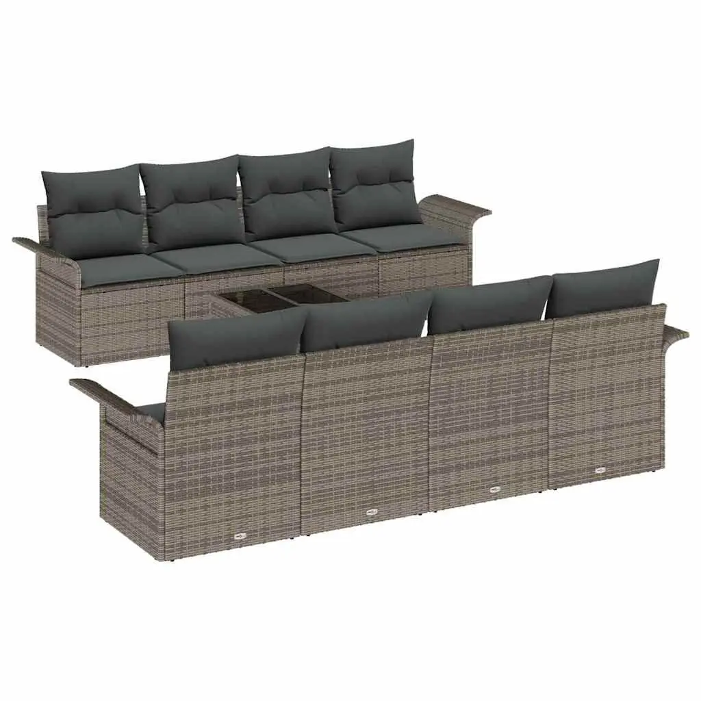Outdoor Garden Sofa Set 9 Piece Grey Poly Rattan Modular Patio Furniture