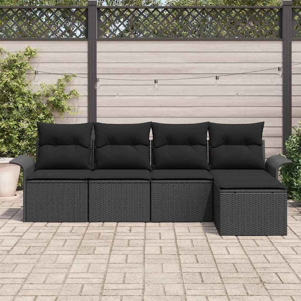 Outdoor Sofa Set 5 Piece Black Poly Rattan Garden Furniture with Cushions