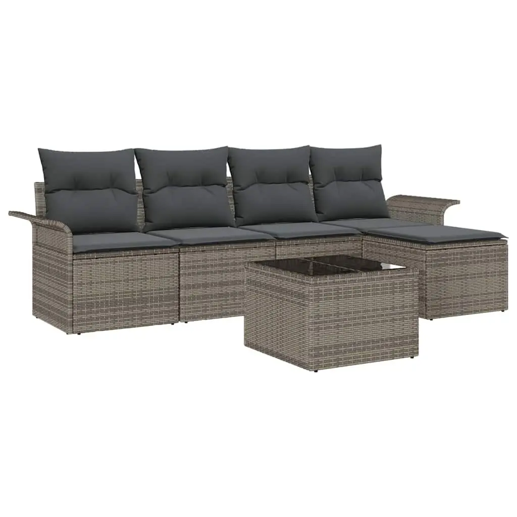 Outdoor Sofa Set 6 Pieces Grey Poly Rattan Garden Furniture with Cushions