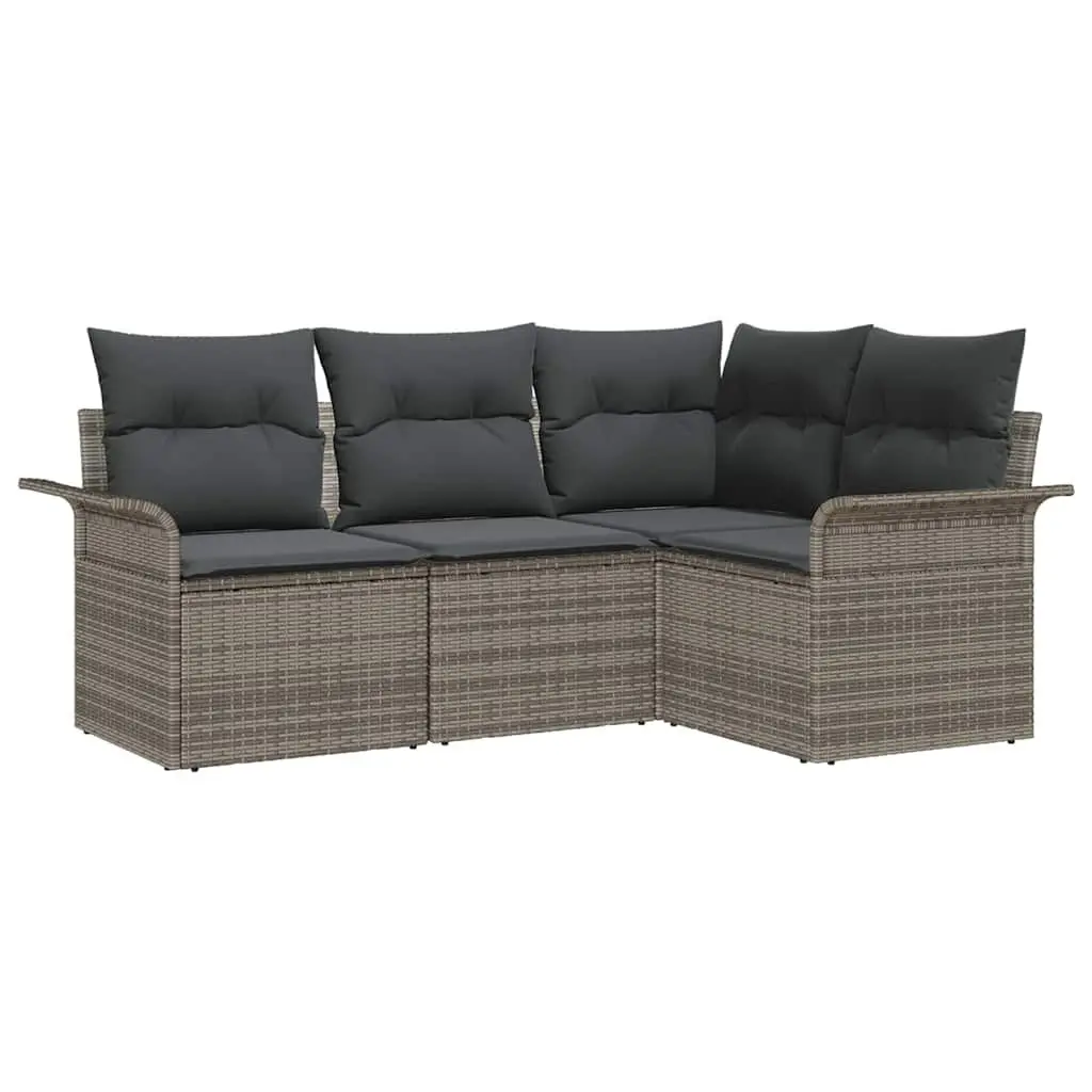 Garden Sofa Set 4 Piece Outdoor Furniture Grey Poly Rattan Modular Patio Seating