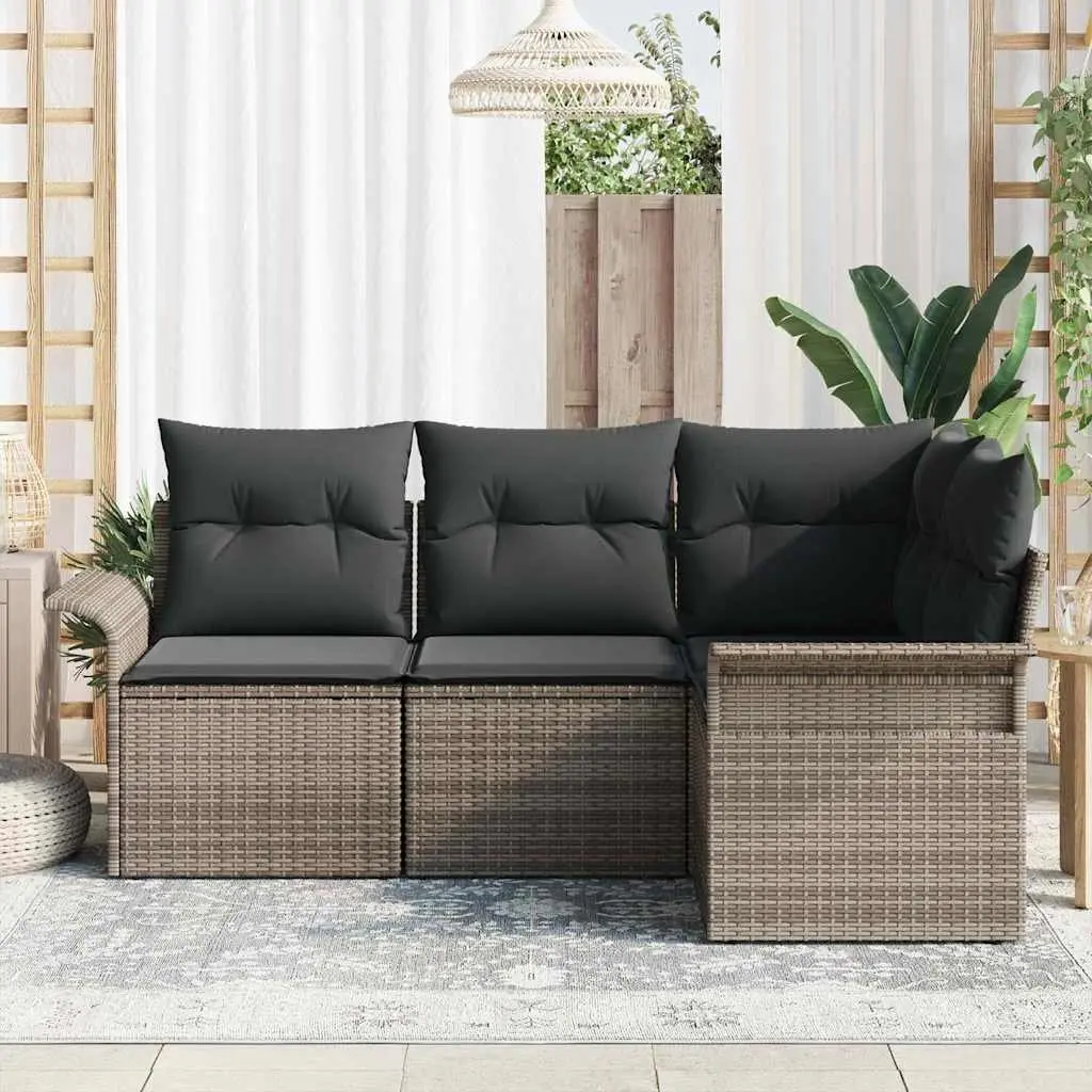 Garden Sofa Set 4 Piece Outdoor Furniture Grey Poly Rattan Modular Patio Seating