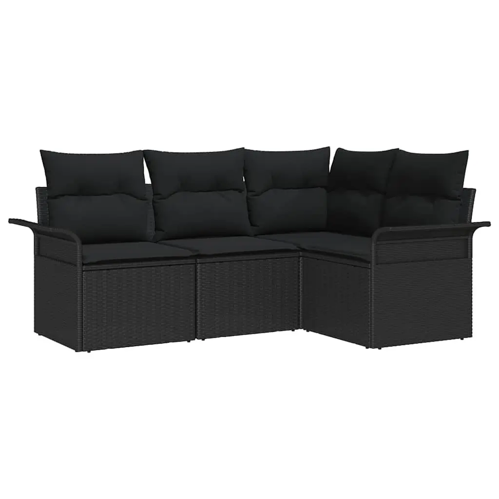 Modular Rattan Outdoor Sofa Set Black 4 Piece Adjustable Table for Garden Patio Lounging
