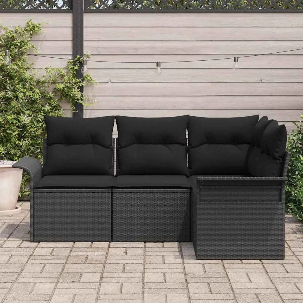 Modular Rattan Outdoor Sofa Set Black 4 Piece Adjustable Table for Garden Patio Lounging