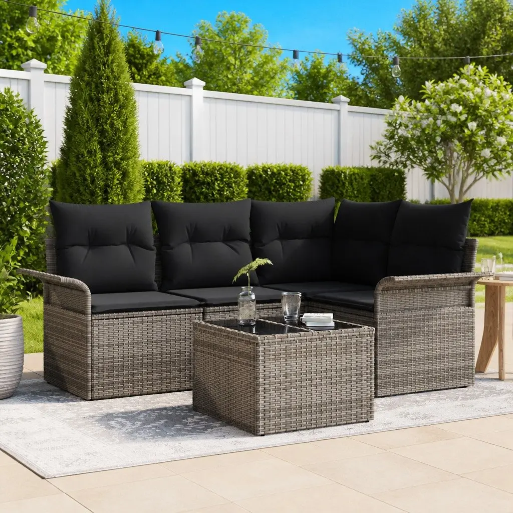 Garden Sofa Set Modular Outdoor Furniture 5 Piece Grey Poly Rattan Patio Lounge