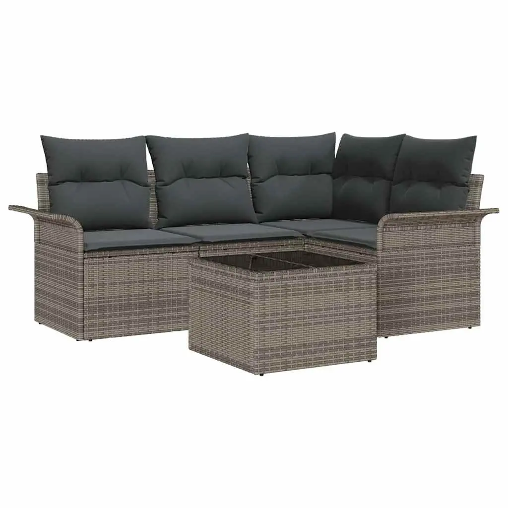Garden Sofa Set Modular Outdoor Furniture 5 Piece Grey Poly Rattan Patio Lounge