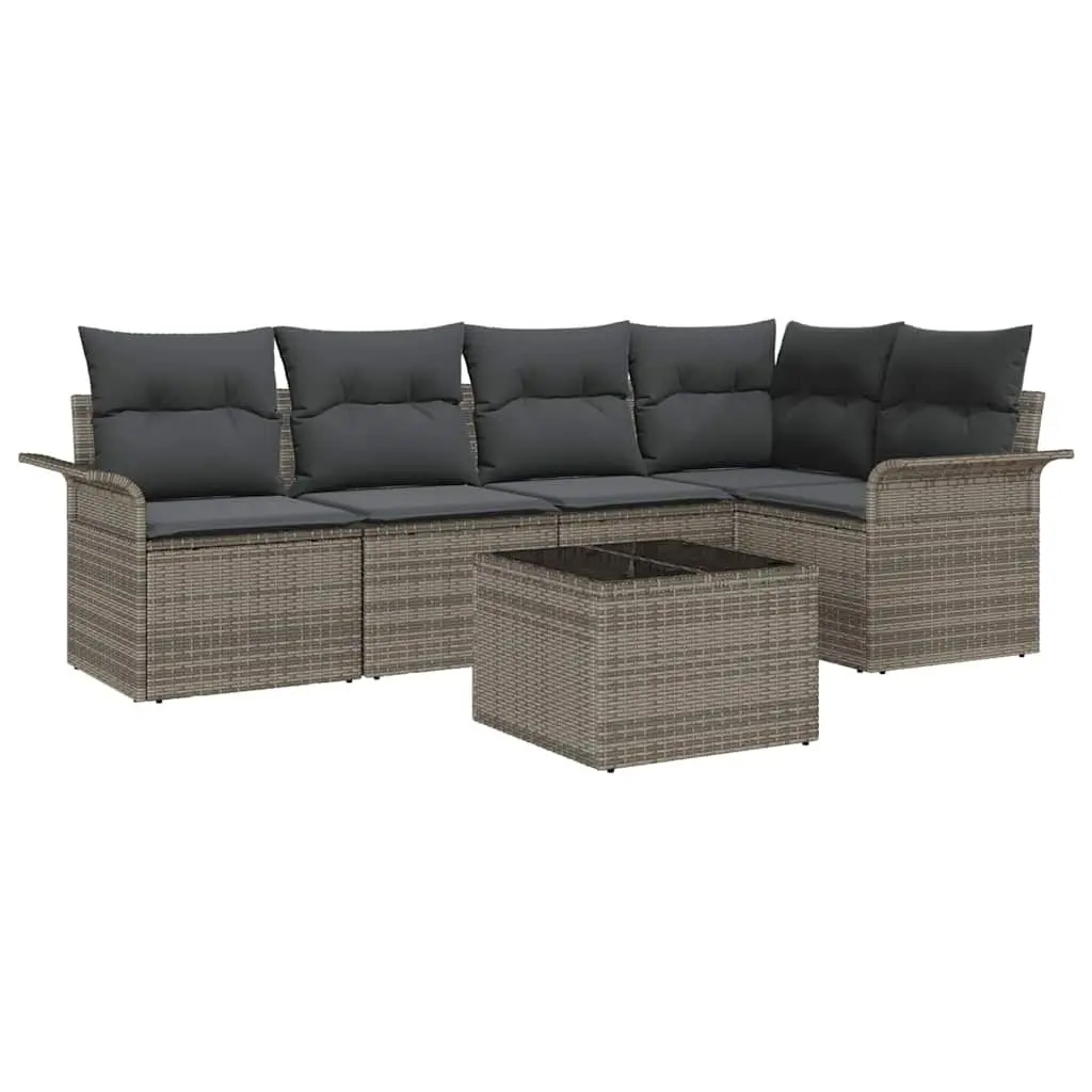 Garden Sofa Set 6 Piece Outdoor Furniture Poly Rattan Grey with Cushions