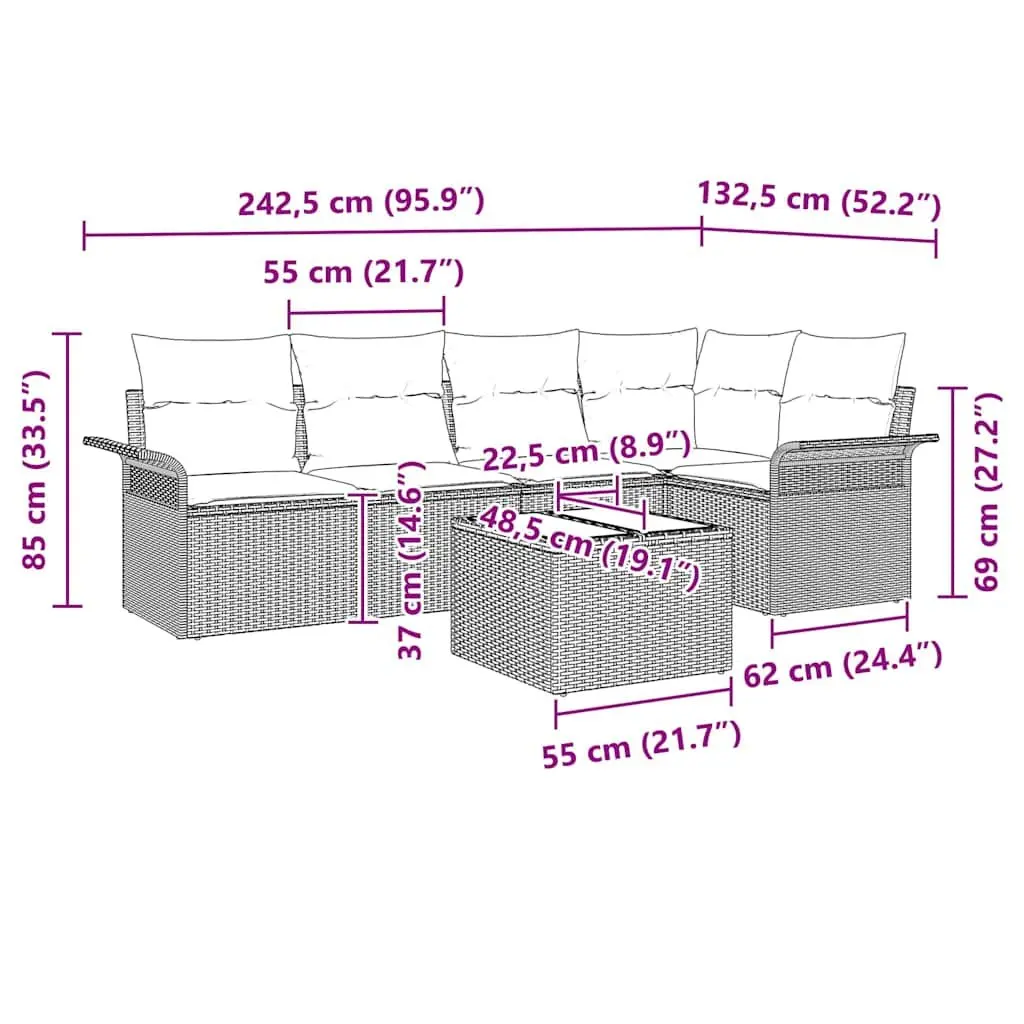 Garden Sofa Set 6 Piece Outdoor Furniture Poly Rattan Grey with Cushions