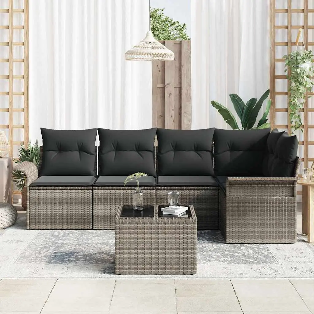 Garden Sofa Set 6 Piece Outdoor Furniture Poly Rattan Grey with Cushions