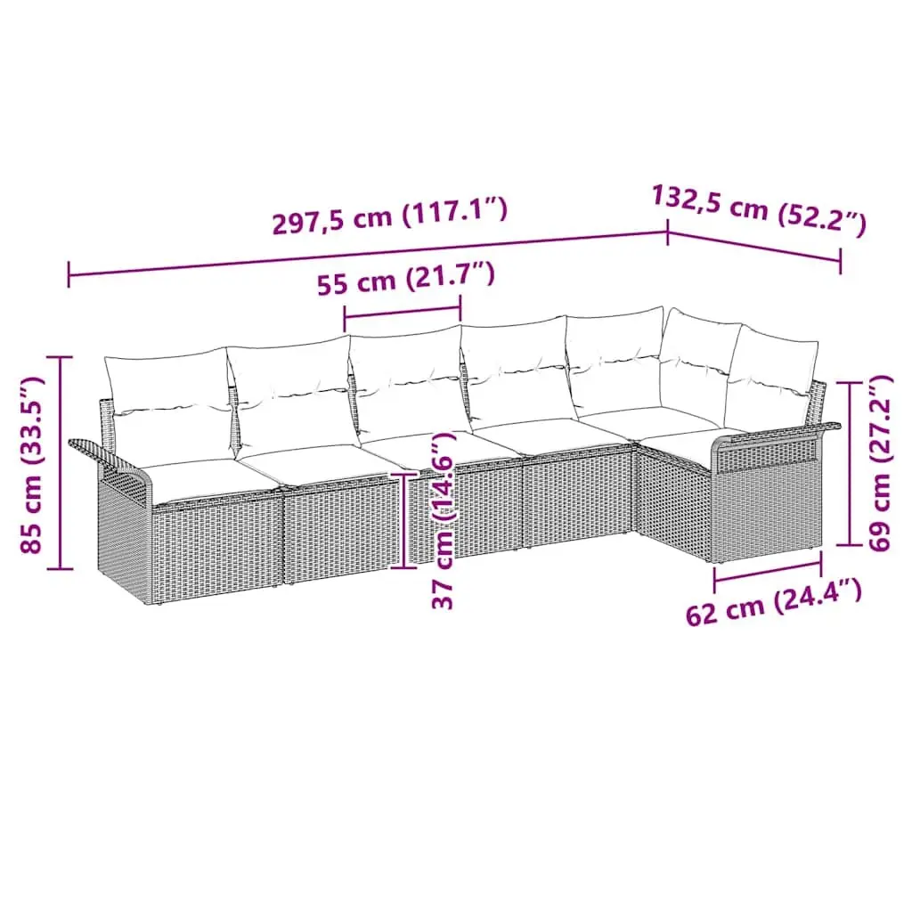 Garden Sofa Set 6 Pieces Grey Poly Rattan Outdoor Furniture Patio Lounge