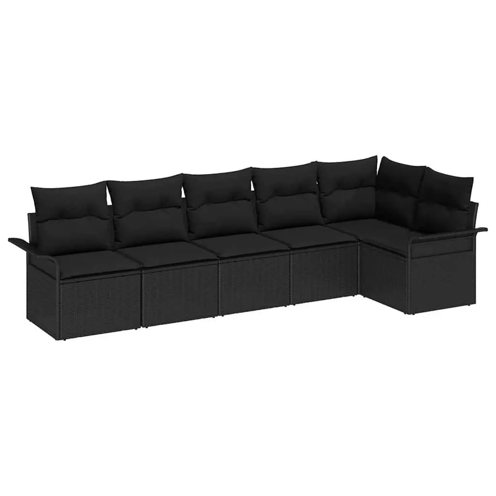 Outdoor Modular Sofa Set 6 Pieces Black Poly Rattan Furniture with Cushions