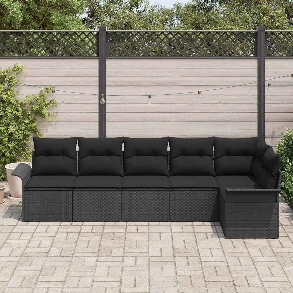 Outdoor Modular Sofa Set 6 Pieces Black Poly Rattan Furniture with Cushions