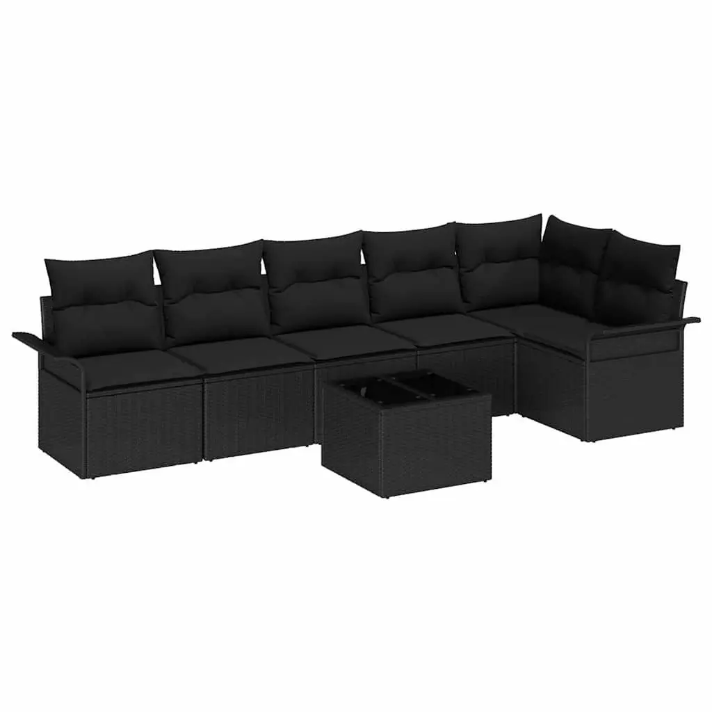 7 Piece Outdoor Garden Sofa Set Modular Poly Rattan Black with Cushions