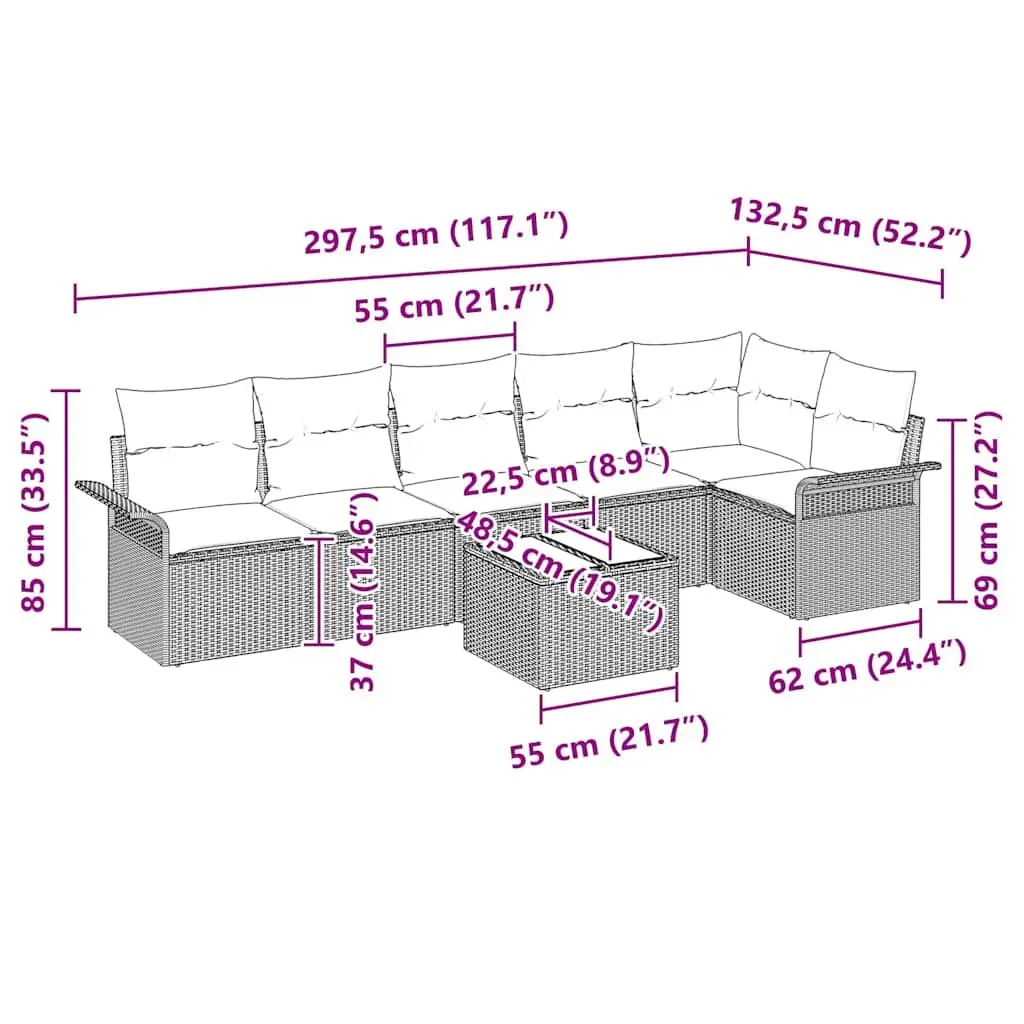 7 Piece Outdoor Garden Sofa Set Modular Poly Rattan Black with Cushions
