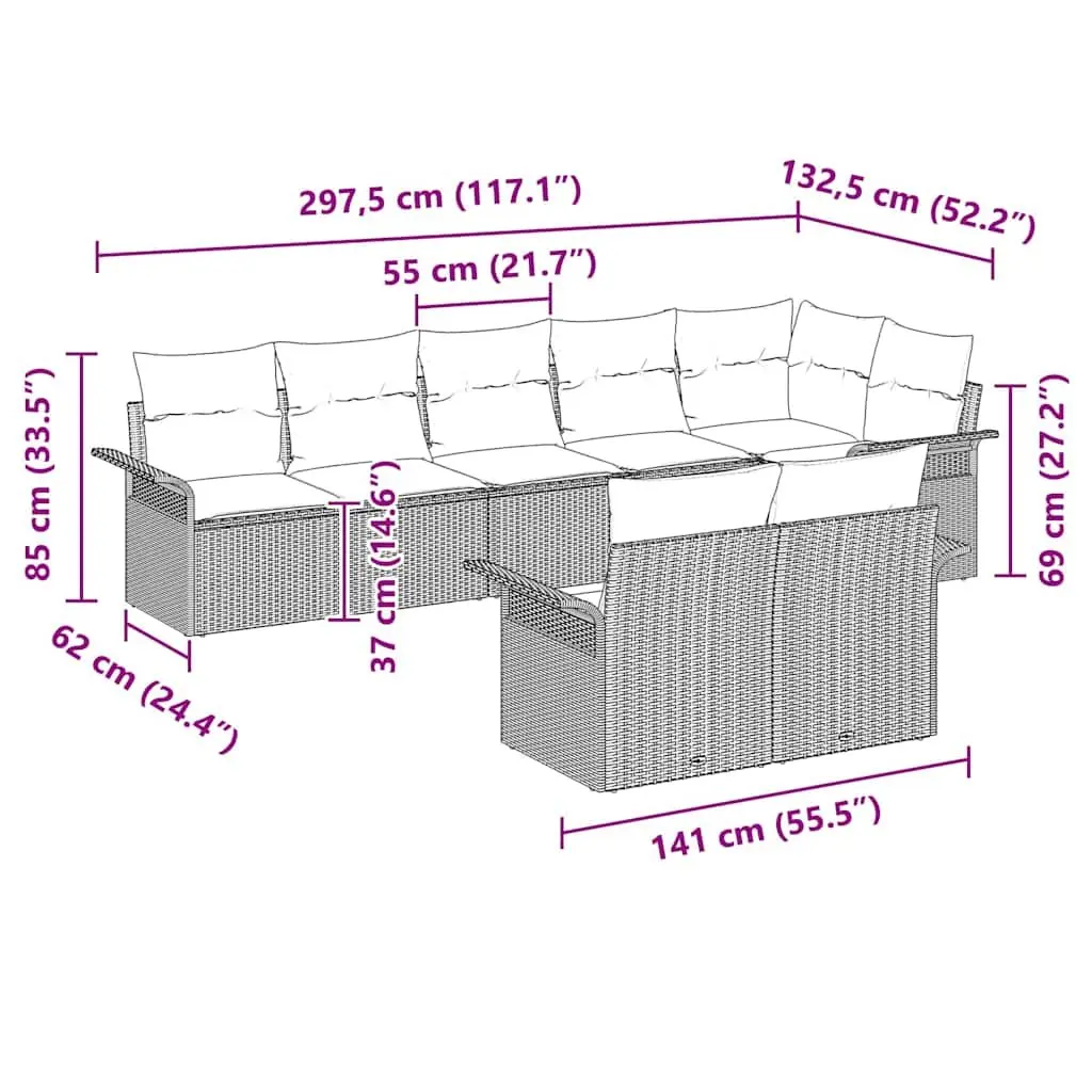 Garden Sofa Set 8 Pieces Black Poly Rattan Outdoor Furniture with Cushions
