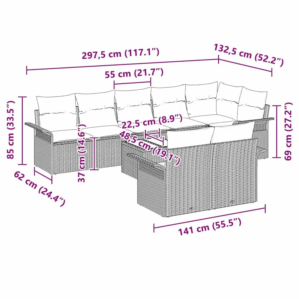 Garden Sofa Set Grey Poly Rattan Outdoor Furniture 9 Piece