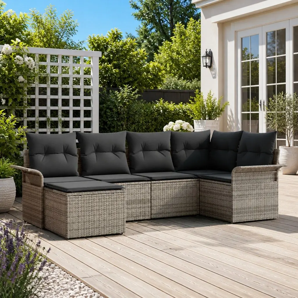 6-Piece Grey Garden Sofa Set with Hidden Storage