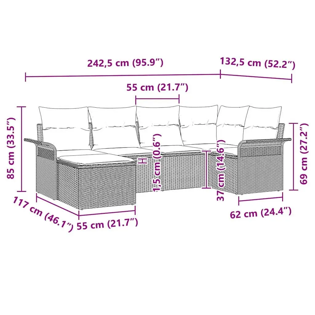 6-Piece Grey Garden Sofa Set with Hidden Storage