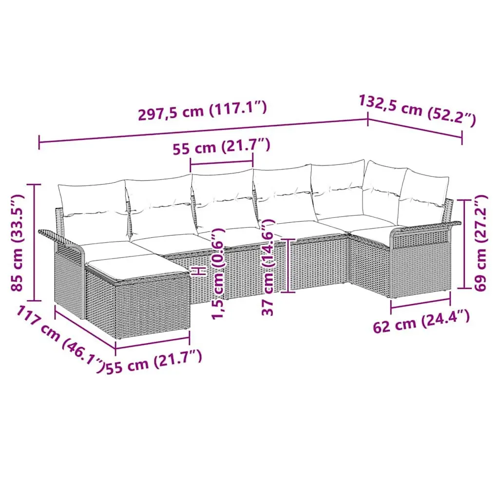 Garden Sofa Set 7 Pieces Outdoor Furniture Black Poly Rattan with Removable Cushions