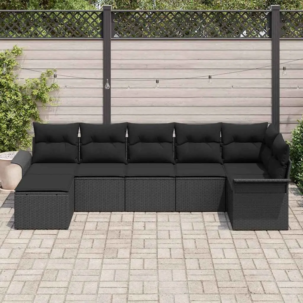 Garden Sofa Set 7 Pieces Outdoor Furniture Black Poly Rattan with Removable Cushions