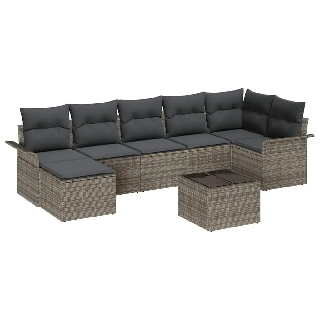 Garden Sofa Set Grey Poly Rattan 8 Pieces Outdoor Furniture with Cushions