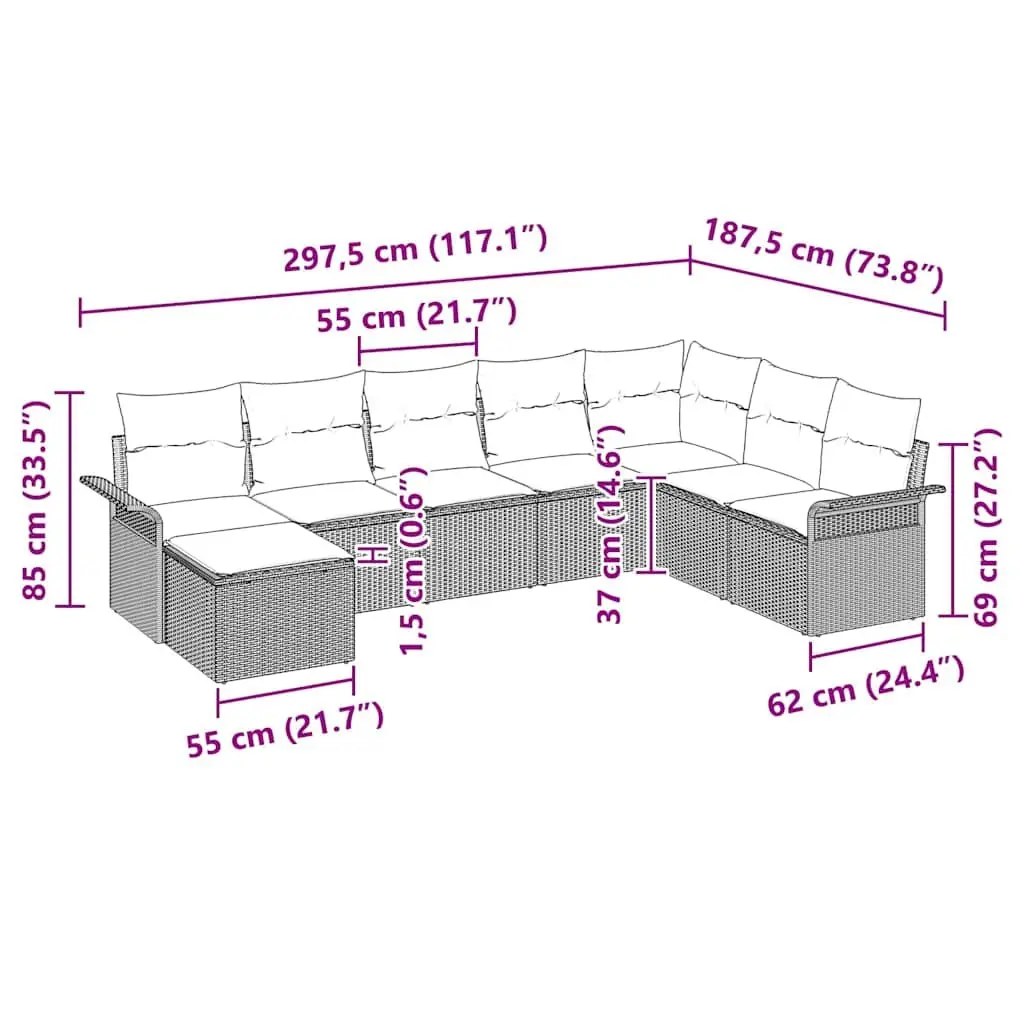Garden Sofa Set Modular Black Poly Rattan 8 Pieces Outdoor Furniture