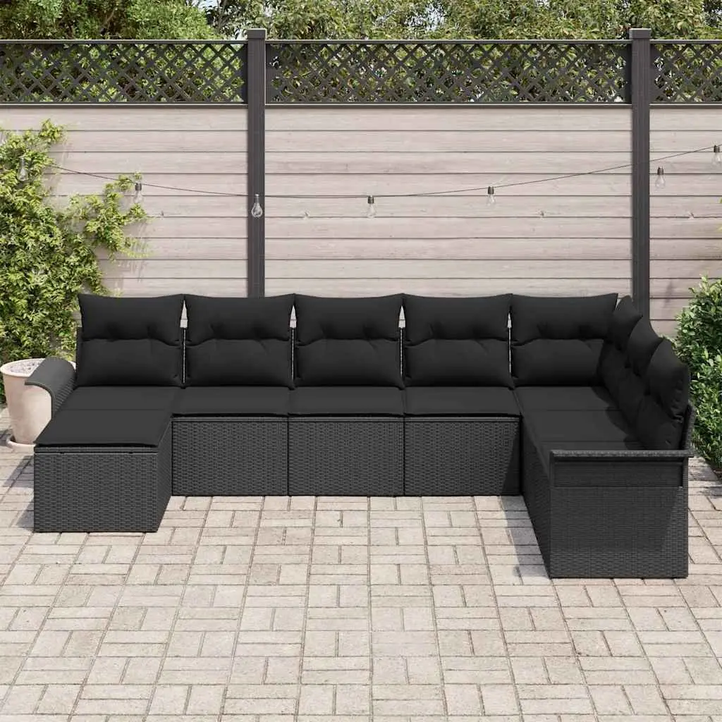 Garden Sofa Set Modular Black Poly Rattan 8 Pieces Outdoor Furniture