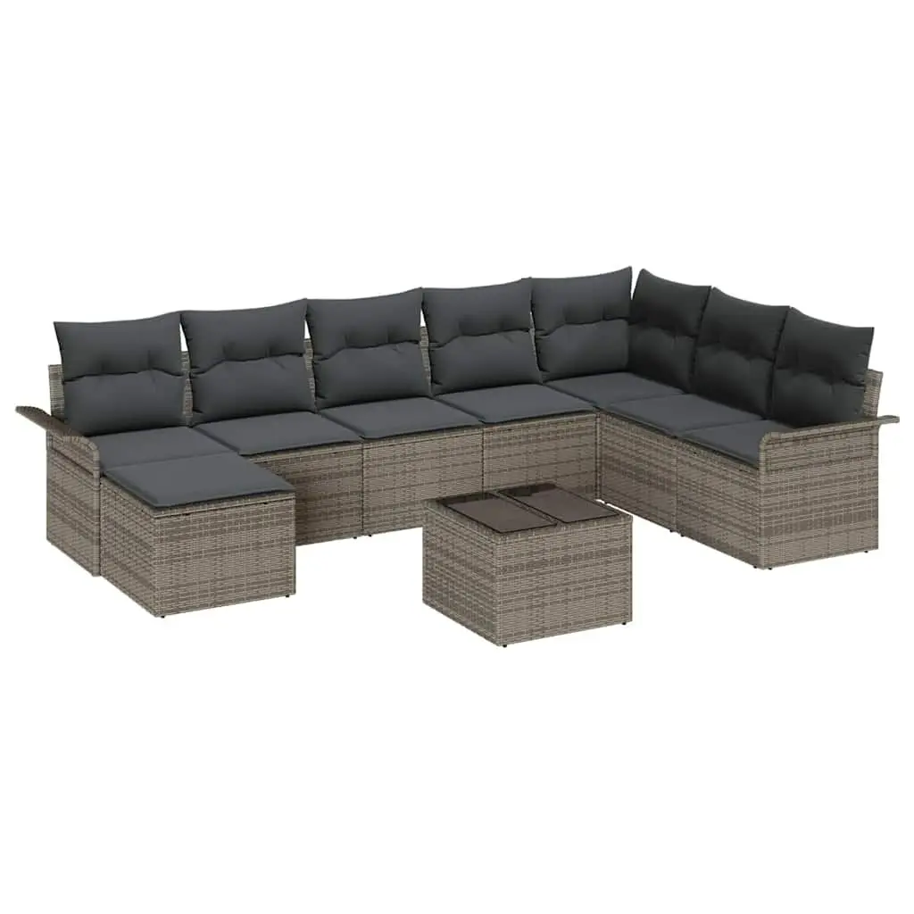 Modular Garden Sofa Set 9 Pieces Outdoor Seating Poly Rattan Grey Furniture