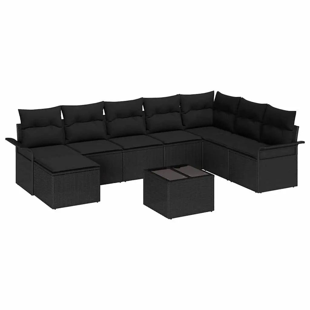 Garden Sofa Set Outdoor Furniture Modular Lounger Poly Rattan Black 9 Pieces