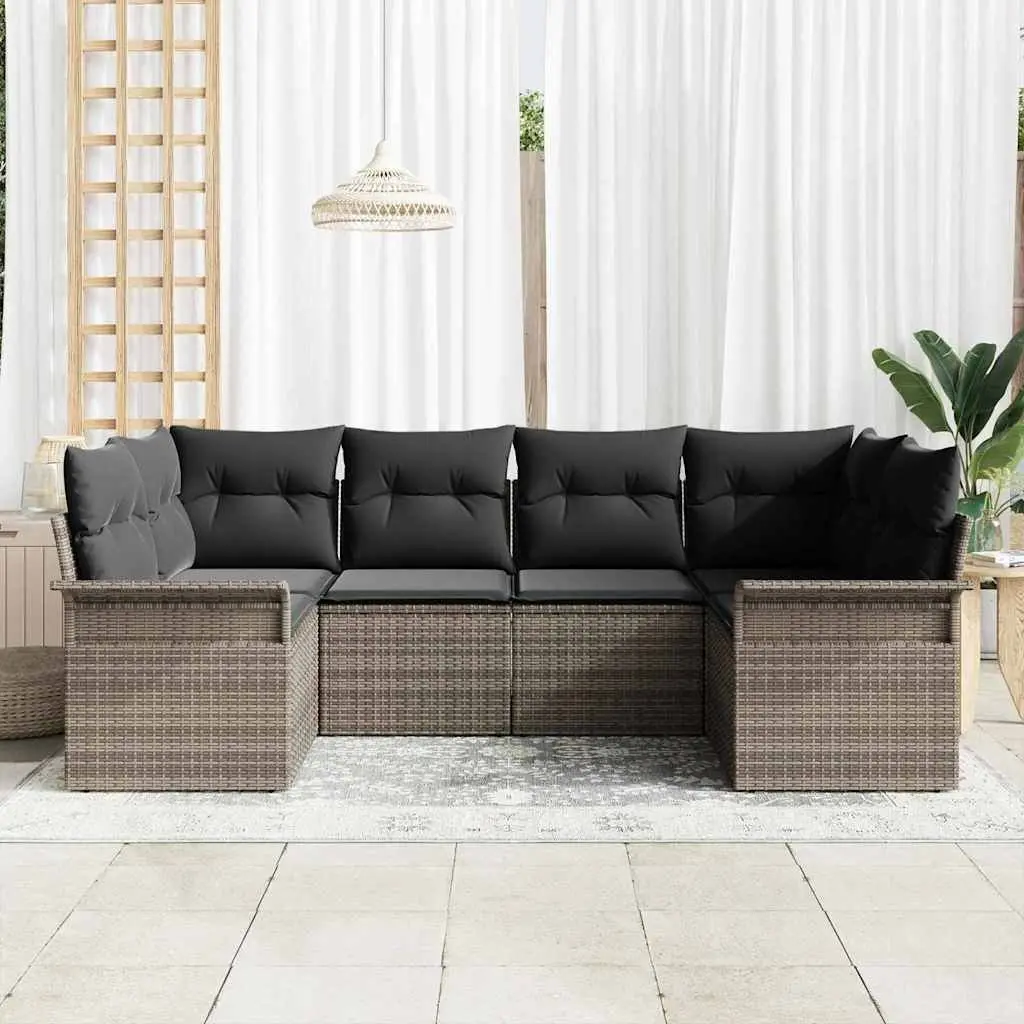 Modular Garden Sofa Set 6 Piece Outdoor Furniture Grey Poly Rattan Lounge with