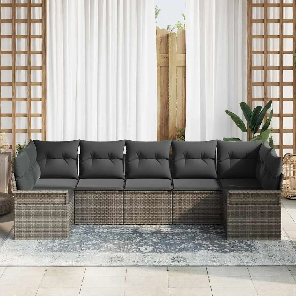 Garden Sofa Set Modular Outdoor Furniture Grey Poly Rattan 7 Piece with Cushions