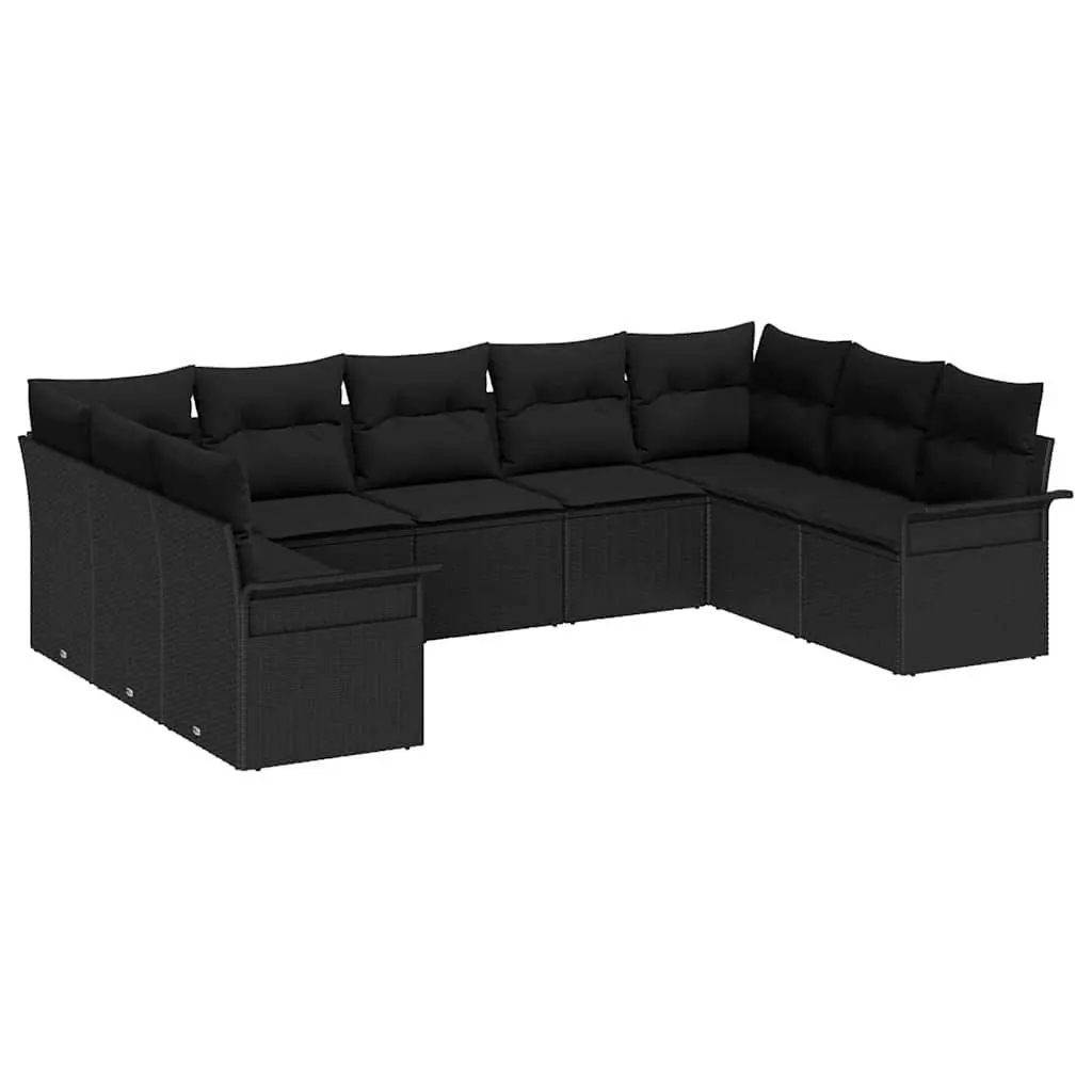 Garden Sofa Set Black Poly Rattan Rectangular Outdoor Furniture with Cushion