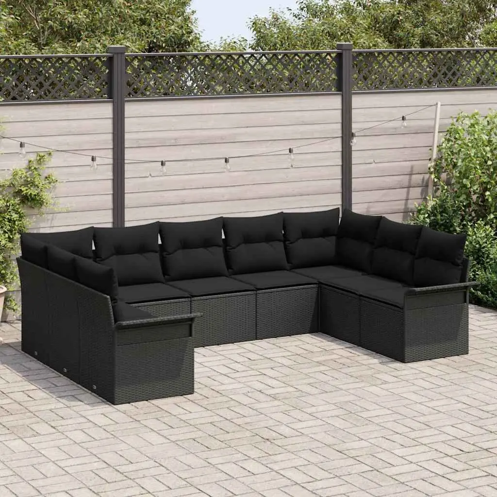 Garden Sofa Set Black Poly Rattan Rectangular Outdoor Furniture with Cushion