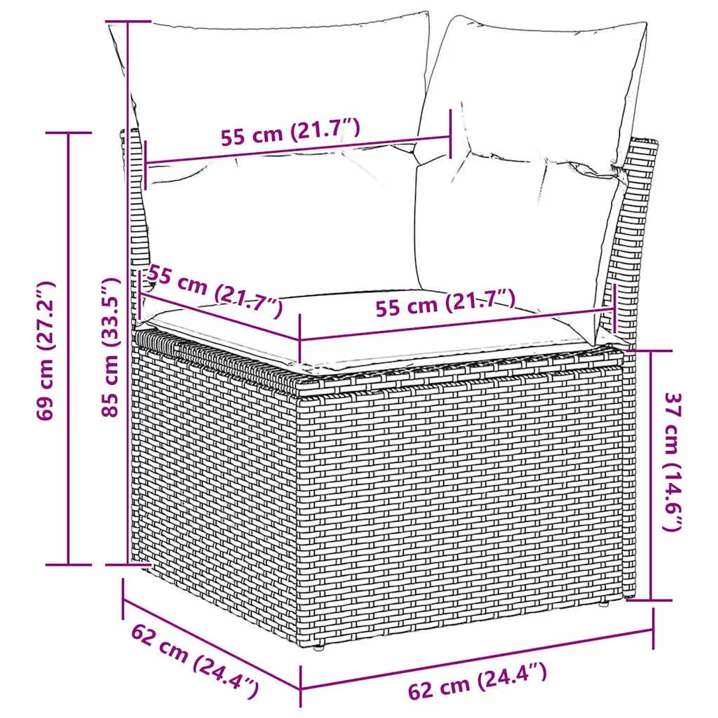Garden Sofa Set Black Poly Rattan Rectangular Outdoor Furniture with Cushion