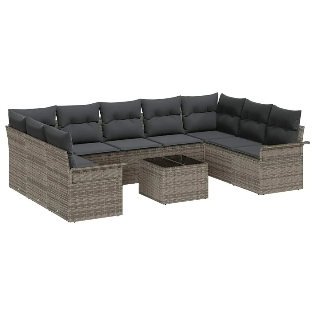 Garden Sofa Set Grey Poly Rattan 10 Piece Outdoor Furniture with Cushion