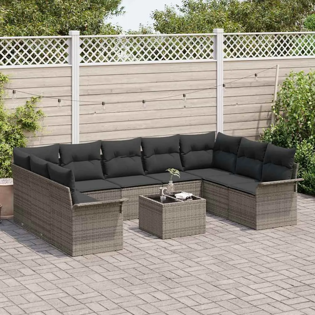 Garden Sofa Set Grey Poly Rattan 10 Piece Outdoor Furniture with Cushion
