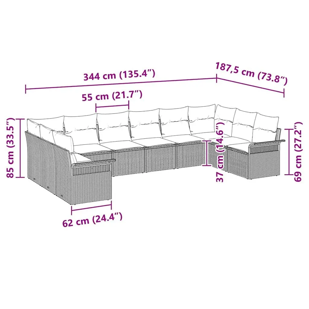 Modular Outdoor Garden Sofa Set 10 Piece Black Poly Rattan Furniture