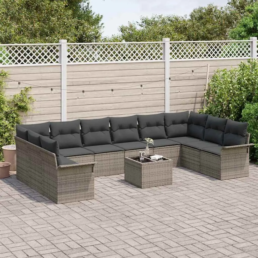 11-Piece Grey Poly Rattan Sofa Set