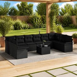 Garden Sofa Set 11 Pieces Black Poly Rattan Outdoor Furniture Patio Lounge