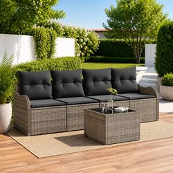 Garden Sofa Set Grey Poly Rattan Outdoor Furniture Modular Lounge Seating