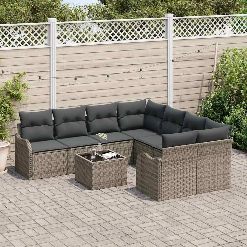 Garden Sofa Set 9 pcs Grey Poly Rattan Modular Outdoor Seating Furniture