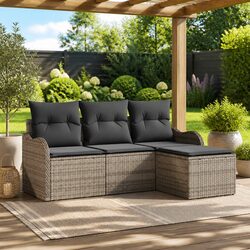 Garden Sofa Set 4 Piece Modular Outdoor Furniture Grey Poly Rattan with Cushions