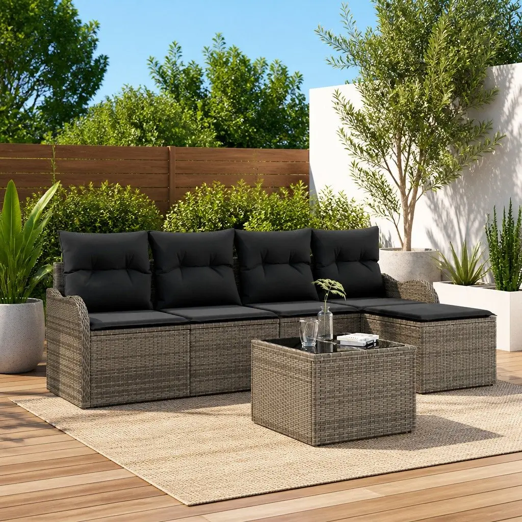 Garden Sofa Set 6 Pcs Grey Poly Rattan Outdoor Furniture Modular Patio Seating
