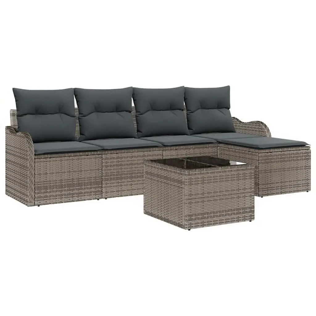Garden Sofa Set 6 Pcs Grey Poly Rattan Outdoor Furniture Modular Patio Seating