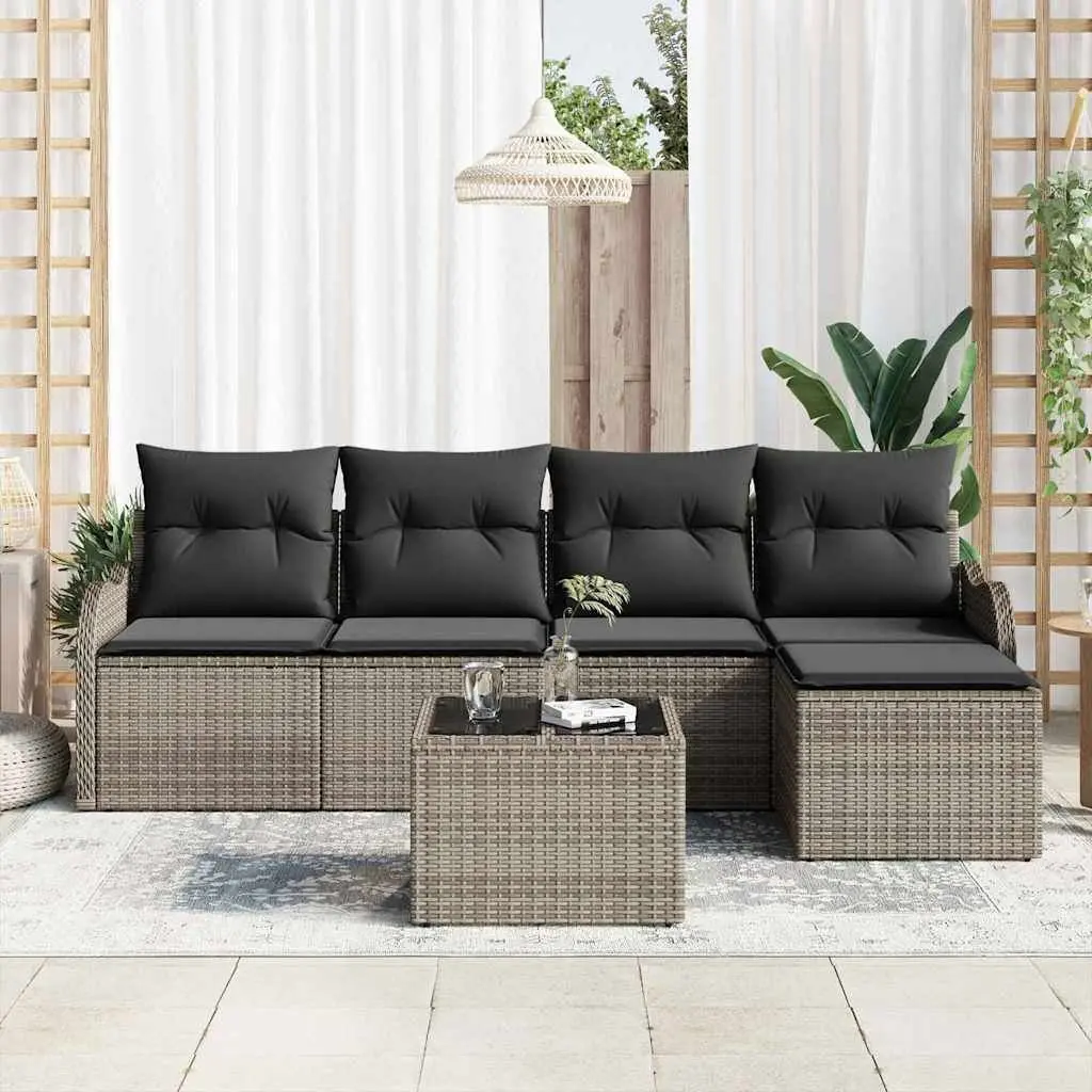 Garden Sofa Set 6 Pcs Grey Poly Rattan Outdoor Furniture Modular Patio Seating