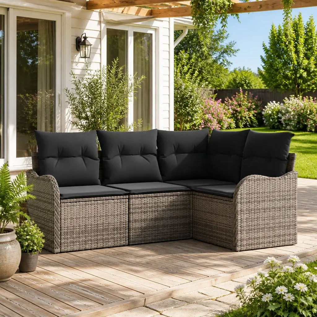 Modular Grey Outdoor Sofa Set 4 Piece for Garden Patio Lounge Seating