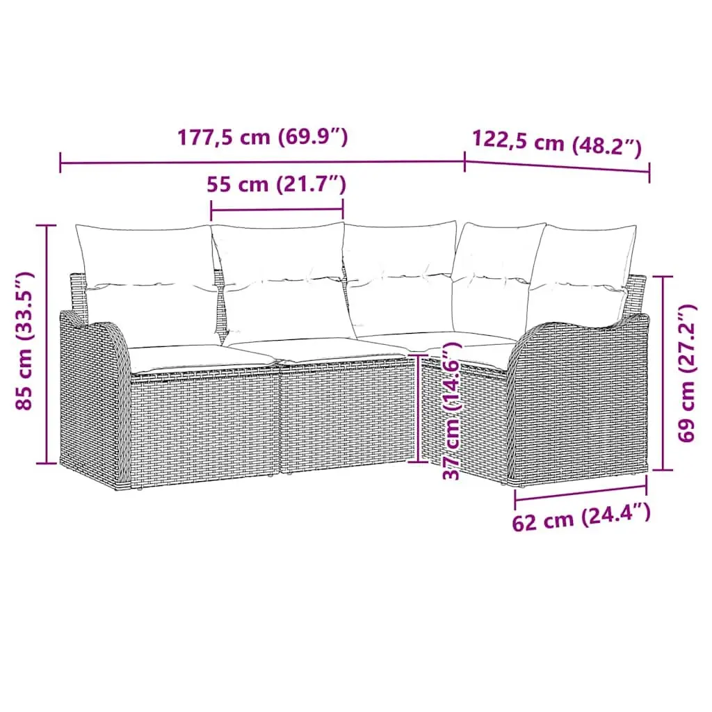 Modular Grey Outdoor Sofa Set 4 Piece for Garden Patio Lounge Seating