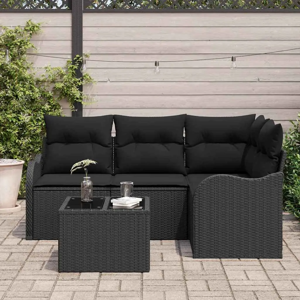 Garden Sofa Set Black Poly Rattan Outdoor Furniture Modular Lounge Seating