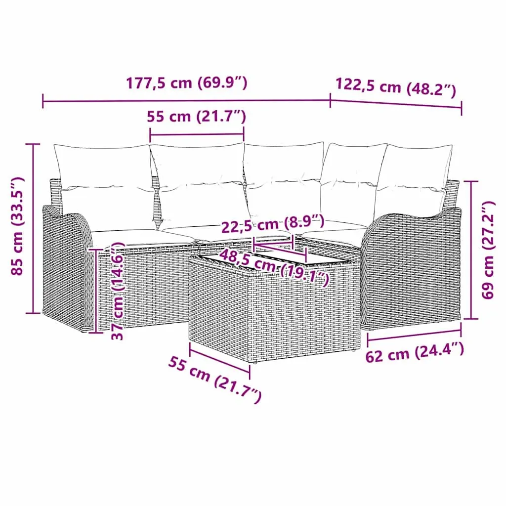 Garden Sofa Set Black Poly Rattan Outdoor Furniture Modular Lounge Seating