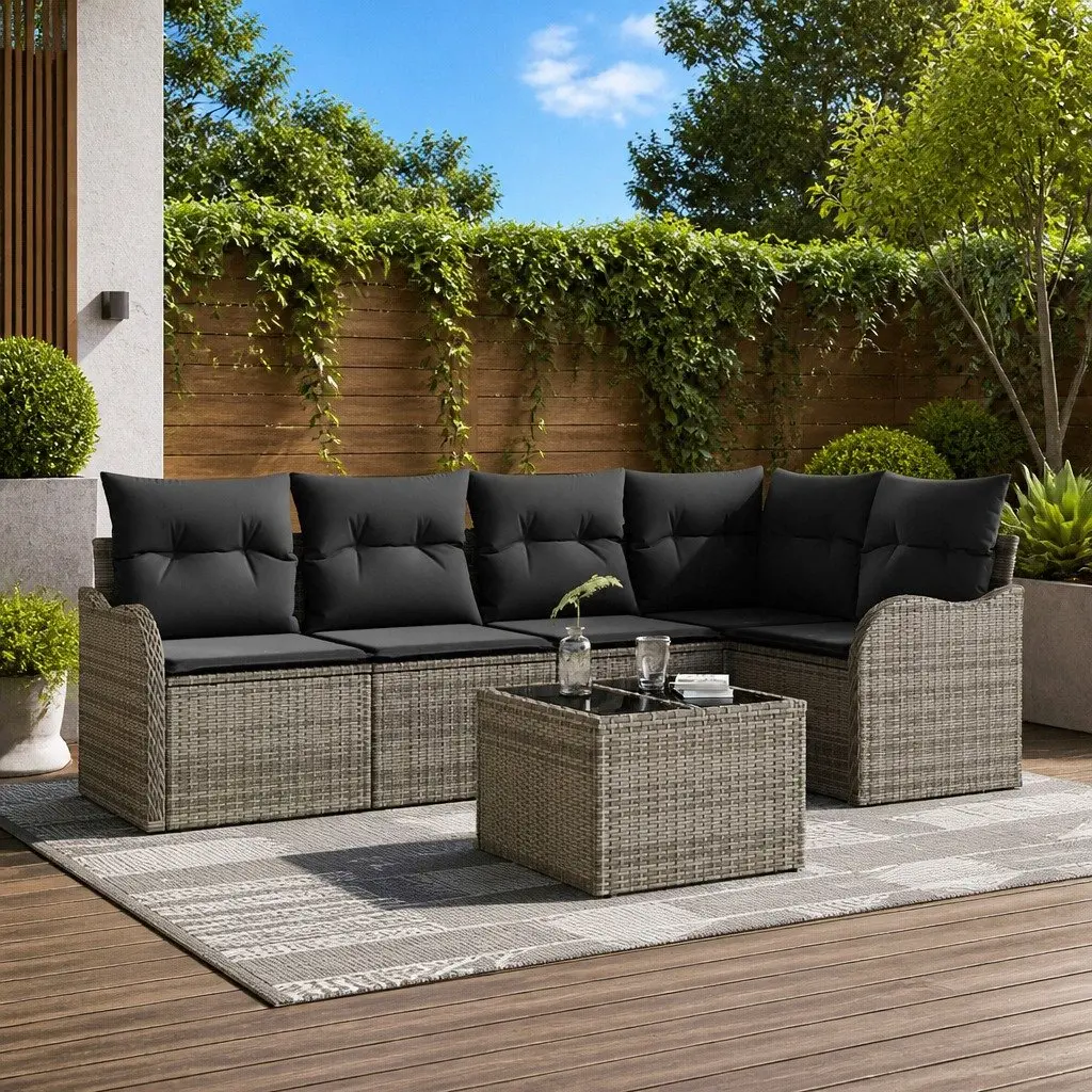 Modular Outdoor Furniture Set Grey Poly Rattan Garden Sofa 6 Pieces