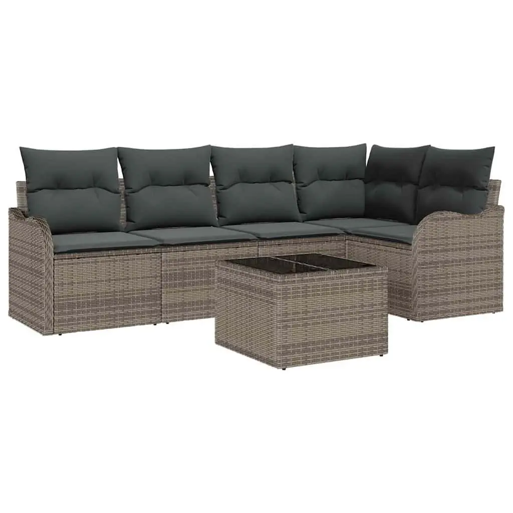 Modular Outdoor Furniture Set Grey Poly Rattan Garden Sofa 6 Pieces